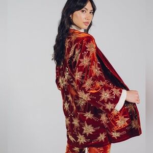 Lenni Chromatic Jacket Rust Small Velvet Gold Sequin Shooting Star 70s Blazer